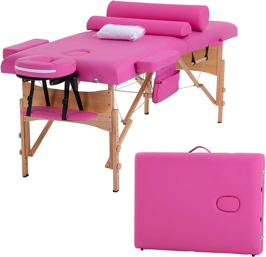 Massage Table Massage Bed Spa Bed 84 Inch Long 2 Bolster Hanger Massage Table Lightweight Physical Reiki Height Adjustable Massage Table W/Sheet Cradle Cover Portable Facial Salon Tattoo Bed (Pink)