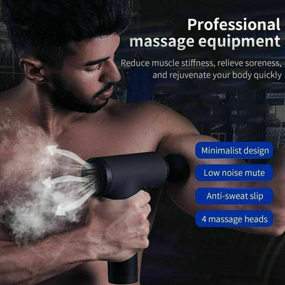 Massage Gun Percussion Massager Deep Tissue Muscle Vibrating Relaxing + 4 Heads